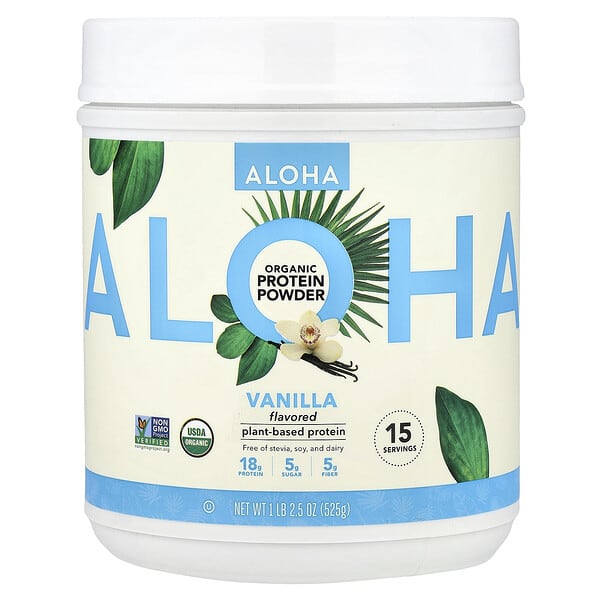 Aloha, Organic Protein Powder, Vanilla, 1 lb 2.5 oz (525 g)