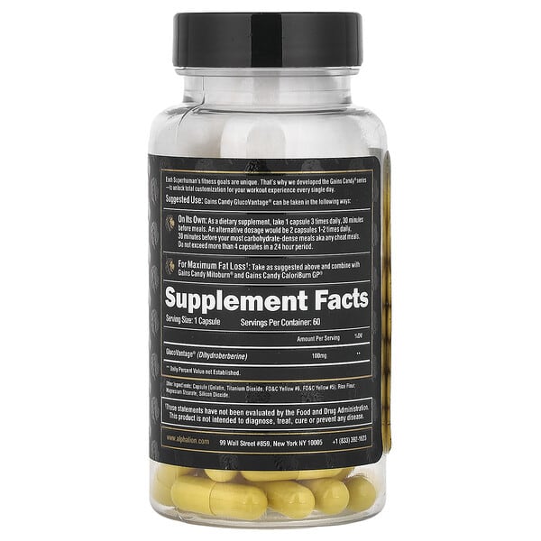 Alternative view of ALPHA LION, Gains Candy, Gluco Vantage®, 60 Capsules (100 mg per Capsule)