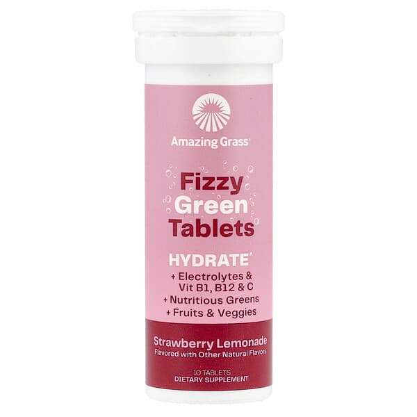 Amazing Grass, Fizzy Green Tablets, Hydrate, Strawberry Lemonade, 10 Tablets 2 Amazing Grass, Fizzy Green Tablets, Hydrate, Strawberry Lemonade, 10 Tablets