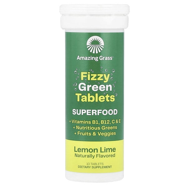 Amazing Grass, Fizzy Green Tablets, Superfood, Lemon Lime, 10 Tablets