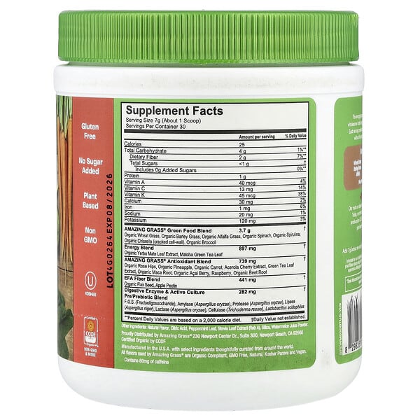 Alternative view of Amazing Grass, Greens Blend, Energy, Watermelon, 7.4 oz (210 g)