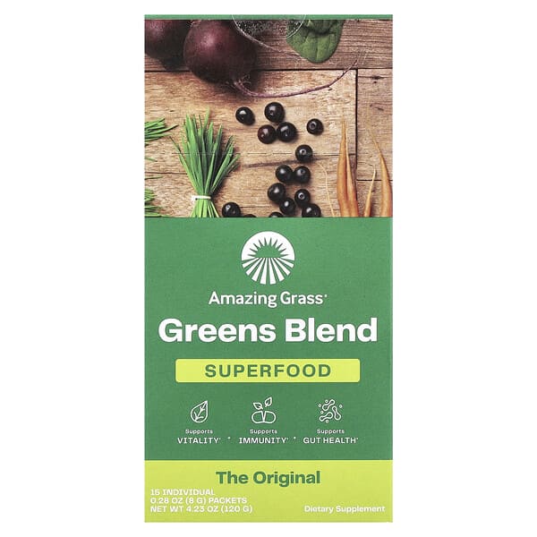 Amazing Grass, Greens Blend Superfood, 15 Individual Packets, 0.28 oz (8 g) Each