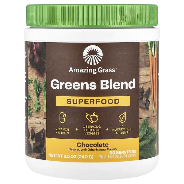 Amazing Grass, Greens Blend, Superfood, Chocolate, 8.5 oz (240 g) 2 Amazing Grass, Greens Blend, Superfood, Chocolate, 8.5 oz (240 g)