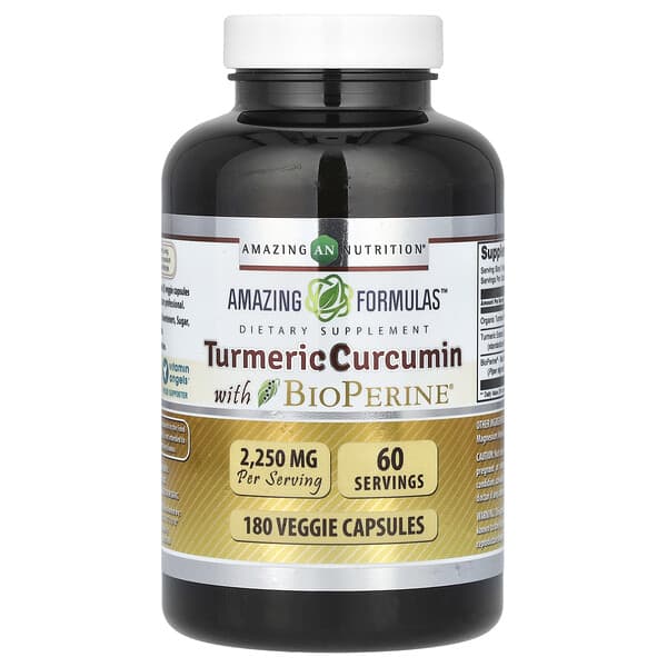 Amazing Nutrition, Turmeric Curcumin with BioPerine, 180 Veggie Capsules