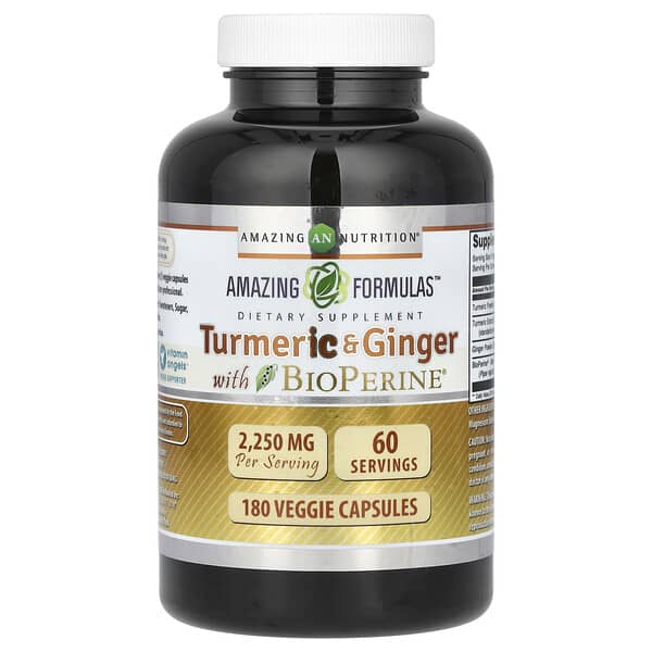 Amazing Nutrition, Turmeric & Ginger with BioPerine, 180 Veggie Capsules