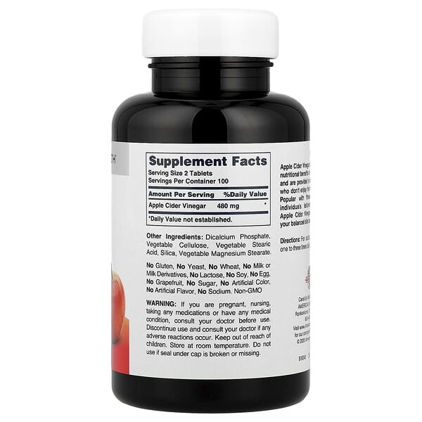 Alternative view of American Health, Apple Cider Vinegar, 200 Tablets (240 mg per Tablet)