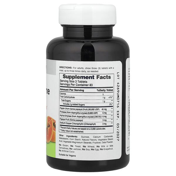 Alternative view of American Health, Chewable Papaya Enzyme with Chlorophyll, 250 Chewable Tablets