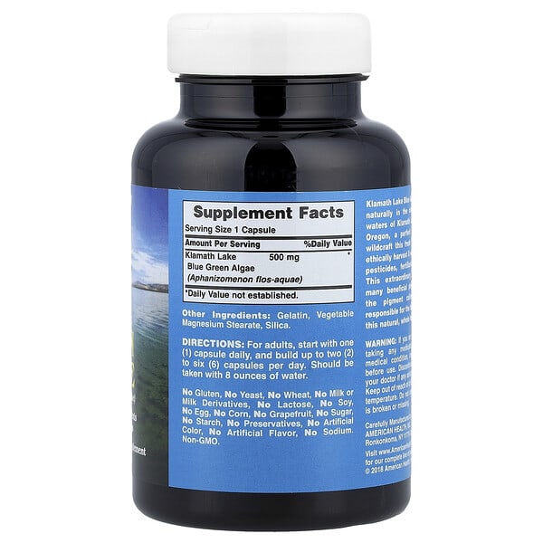 Alternative view of American Health, Klamath Shores®, Blue Green Algae, 120 Capsules (500 mg per Capsule)