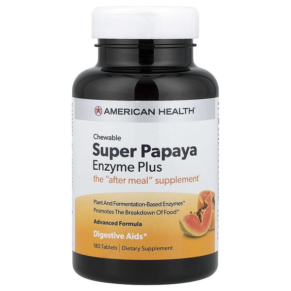 American Health, Super Papaya Enzyme Plus, Chewable, 180 Tablets