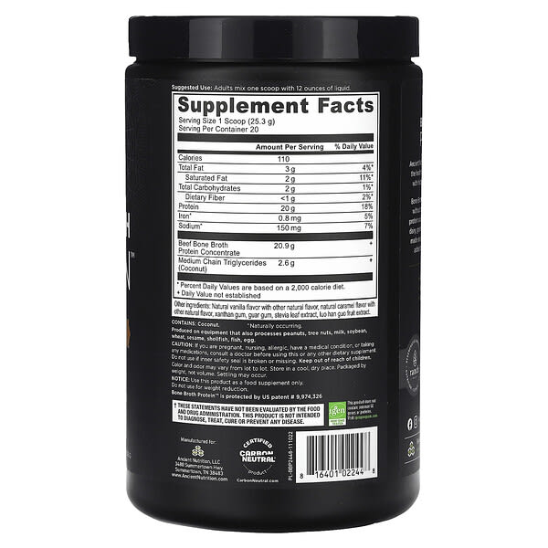 Alternative view of Ancient Nutrition, Bone Broth Protein, Salted Caramel, 1.1 lb (506 g)