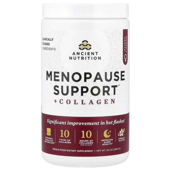 Ancient Nutrition, Menopause Support + Collagen, Vanilla, 10.2 oz (289.9 g)