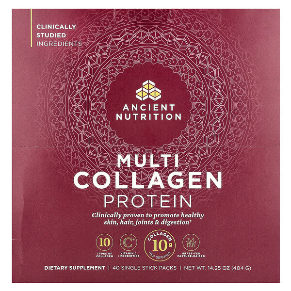 Ancient Nutrition, Multi Collagen Protein, 40 Single Stick Packs, 0.36 oz (10.1 g) Each