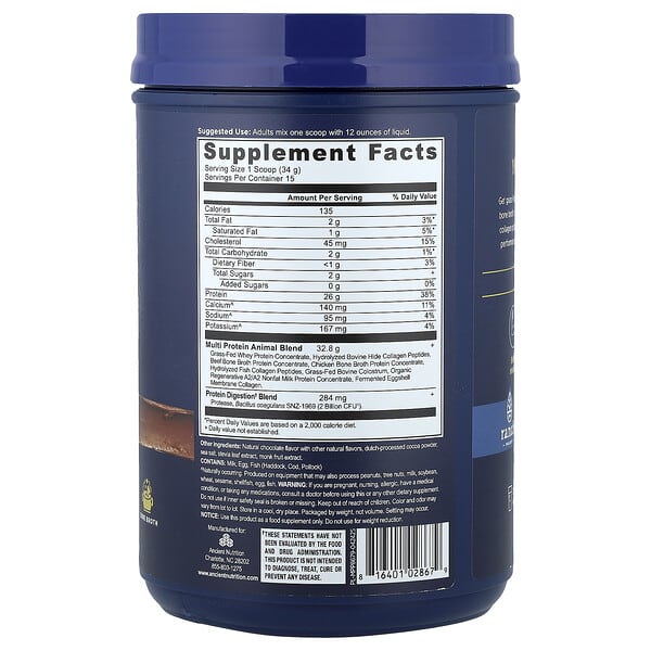 Alternative view of Ancient Nutrition, Multi Protein, Animal-Based, Milk Chocolate, 1.13 lb (511 g)