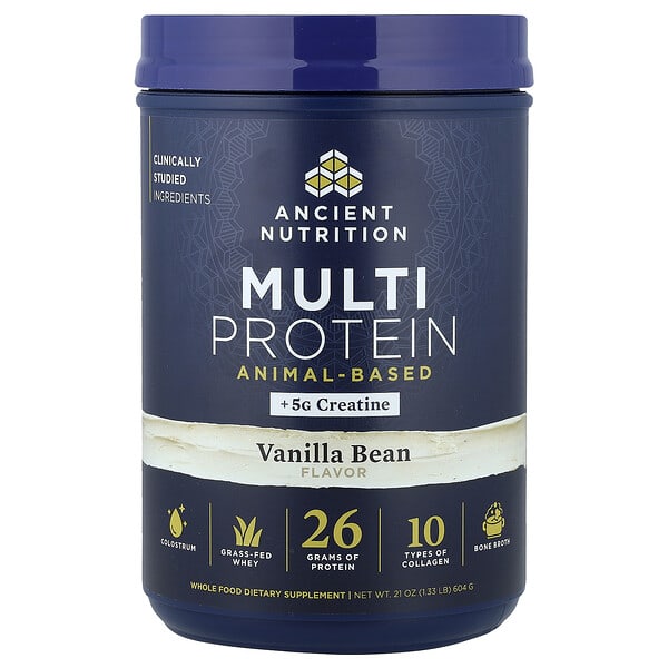 Ancient Nutrition, Multi Protein + Creatine, Animal-Based, Vanilla Bean, 1.33 lb (604 g)