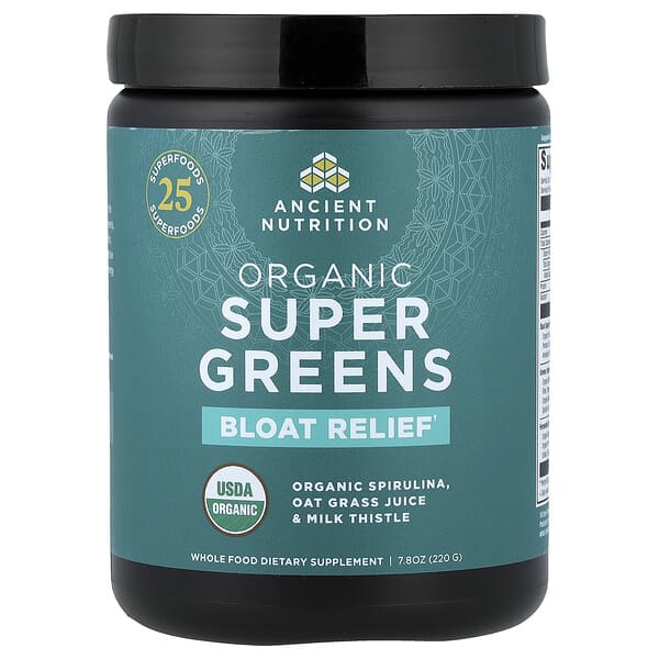 Ancient Nutrition, Organic Super Greens, Bloat Relief, 7.8 oz (220 g)