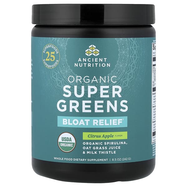 Ancient Nutrition, Organic Super Greens, Bloat Relief, Citrus Apple, 8.5 oz (242 g)