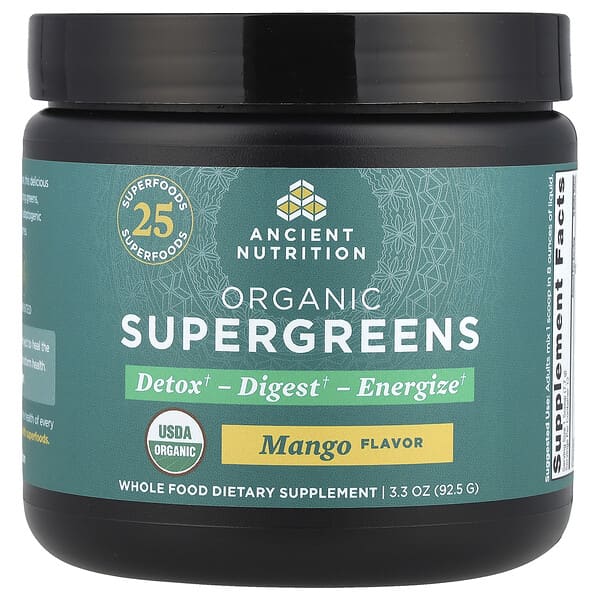 Ancient Nutrition, Organic SuperGreens, Mango, 3.3 oz (92.5 g)