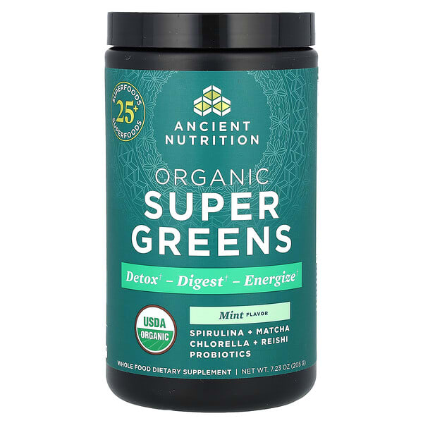 Ancient Nutrition, Organic SuperGreens, Mint, 7.23 oz (205 g)