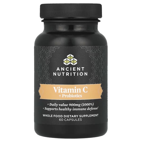 Ancient Nutrition, Vitamin C + Probiotics, 60 Capsules