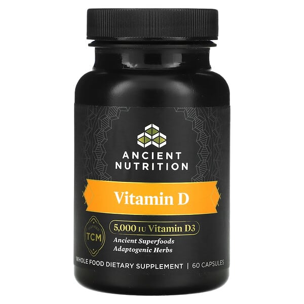Ancient Nutrition, Vitamin D, 125 mcg (5,000 IU), 60 Capsules