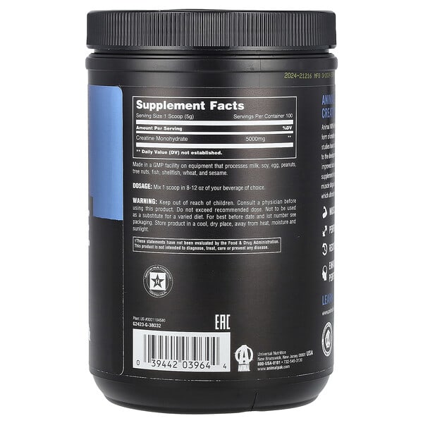 Animal, 100% Pure Creatine Monohydrate™ Powder, Unflavored, 1.1 lb (500 g) 2 Animal, 100% Pure Creatine Monohydrate™ Powder, Unflavored, 1.1 lb (500 g) - Ảnh 2