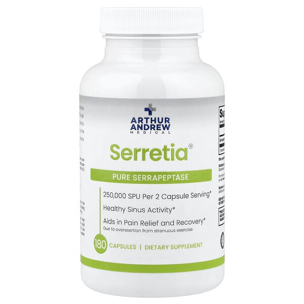 Arthur Andrew Medical, Serretia®, Pure Serrapeptase, 180 Capsules (125,000 SPU per Capsule)