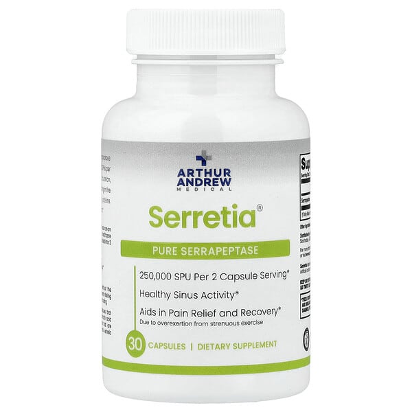 Arthur Andrew Medical, Serretia®, Pure Serrapeptase, 30 Capsules (125,000 SPU per Capsule)
