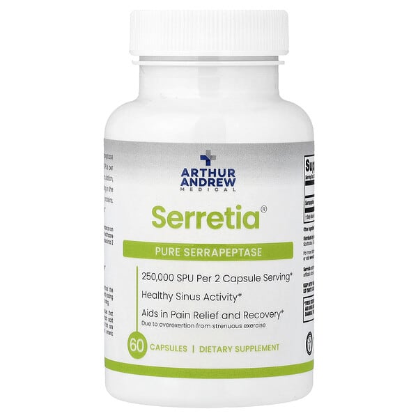 Arthur Andrew Medical, Serretia®, Pure Serrapeptase, 60 Capsules (125,000 SPU per Capsule)