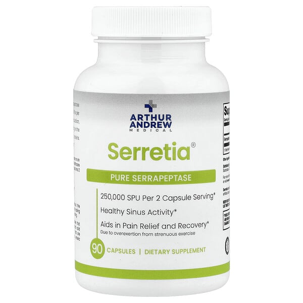 Arthur Andrew Medical, Serretia®, Pure Serrapeptase, 90 Capsules (125,000 SPU per Capsule)