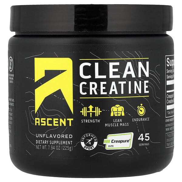 Ascent, Clean Creatine, Unflavored, 7.94 oz (225 g)