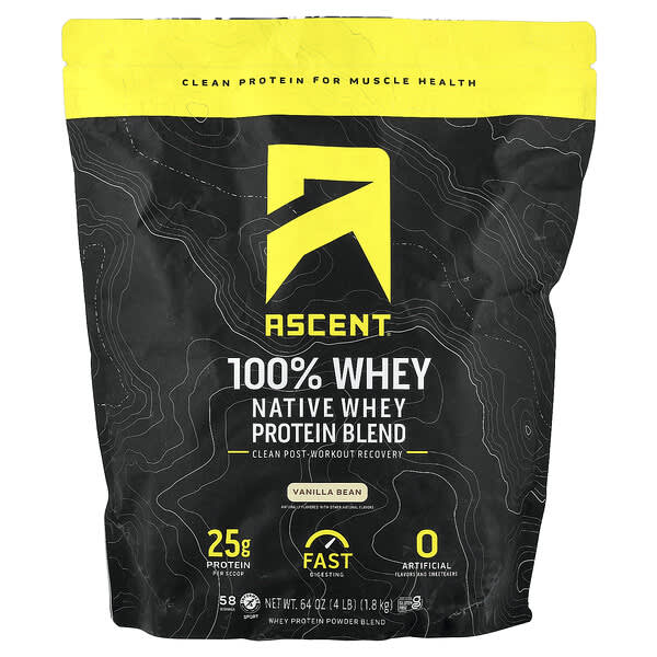 Ascent, Native Whey Protein Blend, Vanilla Bean, 4 lb (1.8 kg)