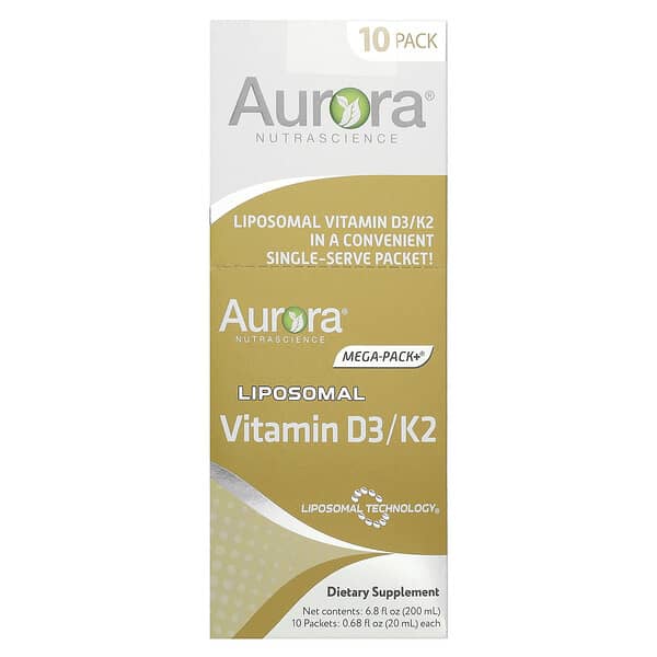 Aurora Nutrascience, Liposomal Vitamin D3/K2, 10 Packets, 0.68 fl oz (20 ml) Each