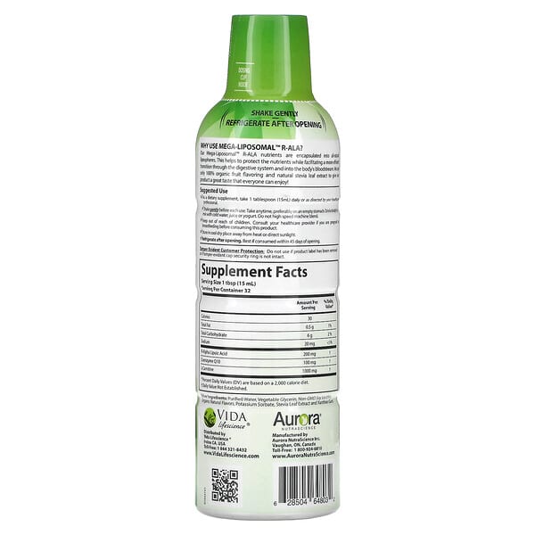 Alternative view of Aurora Nutrascience, Mega-Liposomal R-ALA, Organic Fruit, 16 fl oz (480 ml)