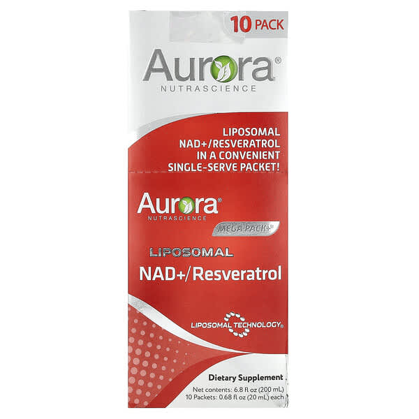 Aurora Nutrascience, Mega-Pack+®, Liposomal NAD +/ Resveratrol, 10 Packets, 0.68 fl oz (20 ml) Each