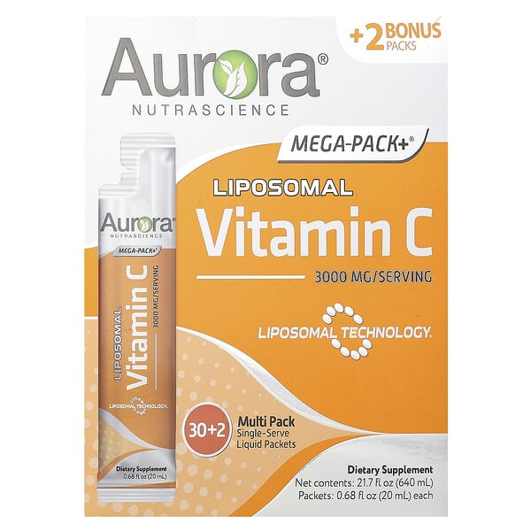 Aurora Nutrascience, Mega-Pack+®, Liposomal Vitamin C, 32 Packs, 0.68 fl oz (20 ml) Each