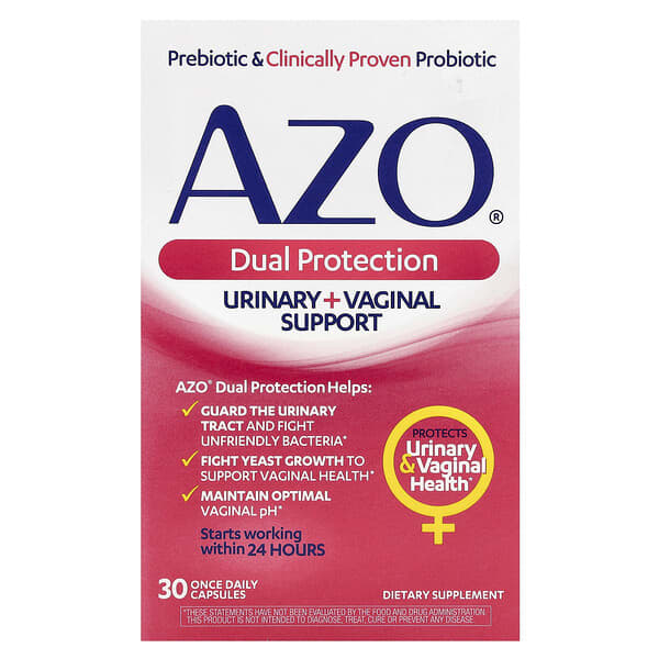 AZO, Dual Protection, Urinary + Vaginal Support, 30 Once Daily Capsules