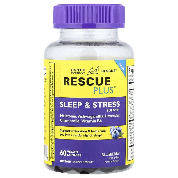 Bach, Rescue Plus®, Sleep & Stress Support Gummies, Blueberry, 60 Vegan Gummies