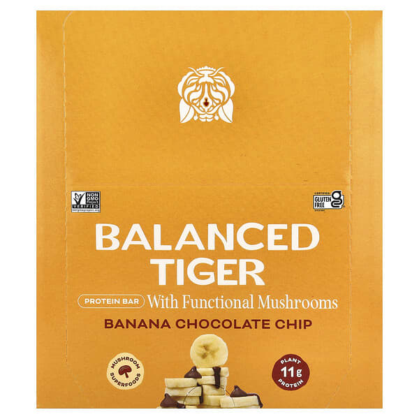 Balanced Tiger, Protein Bar, Banana Chocolate Chip, 12 Bars, 1.55 oz (44 g) Each