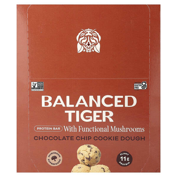 Balanced Tiger, Protein Bar, Chocolate Chip Cookie Dough, 12 Bars, 1.55 oz (44 g) Each