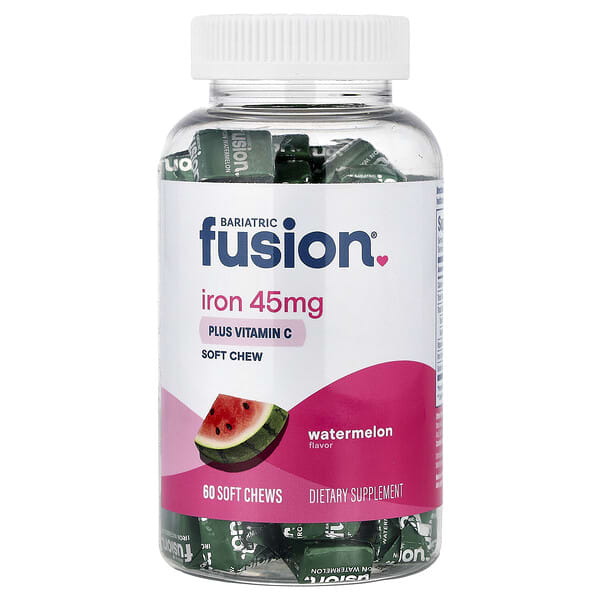 Bariatric Fusion, Iron Plus Vitamin C Soft Chew, Watermelon, 60 Soft Chews