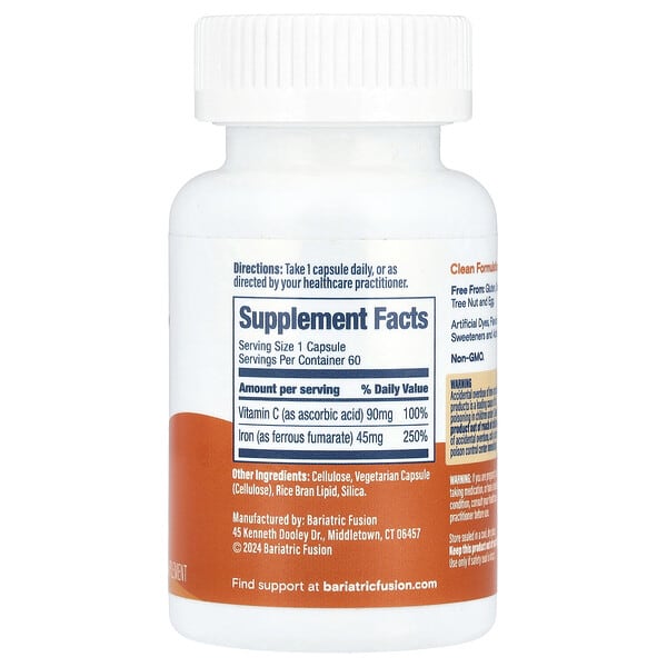Alternative view of Bariatric Fusion, Iron With Vitamin C, 45 mg, 60 Capsules