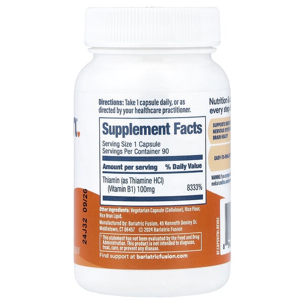 Alternative view of Bariatric Fusion, Vitamin B1, 90 Capsules (100 mg per Capsule)