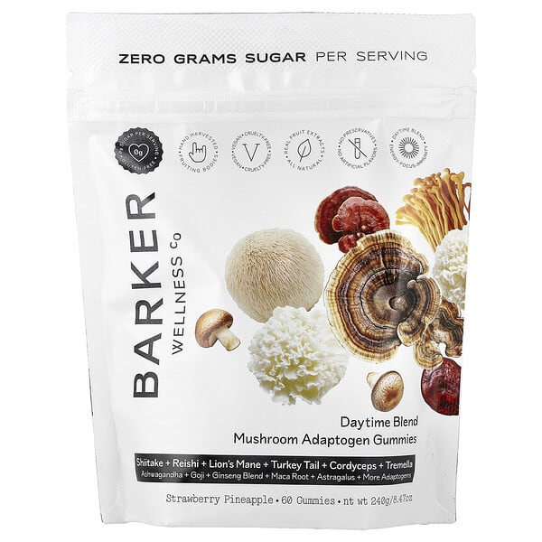 Barker Wellness Co, Daytime Blend, Mushroom Adaptogen Gummies, Strawberry Pineapple, 60 Gummies 3 Barker Wellness Co, Daytime Blend, Mushroom Adaptogen Gummies, Strawberry Pineapple, 60 Gummies