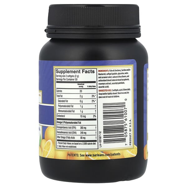 Alternative view of Barlean's, Fresh Catch®, Fish Oil, Omega-3 EPA/DHA, Orange, 100 Softgels (300 mg per Softgel)