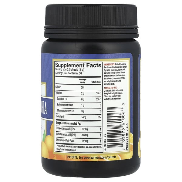 Alternative view of Barlean's, Fresh Catch®, Ultra EPA/DHA Fish Oil, Orange, 60 Softgels (650 mg per Softgel)