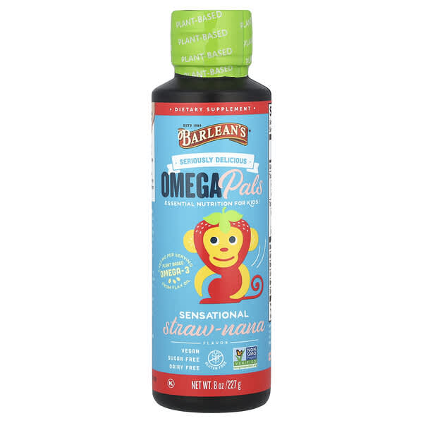 Barlean's, Omega Pals, Essential Nutrition For Kids, Sensational Straw-Nana, 8 oz (227 g)