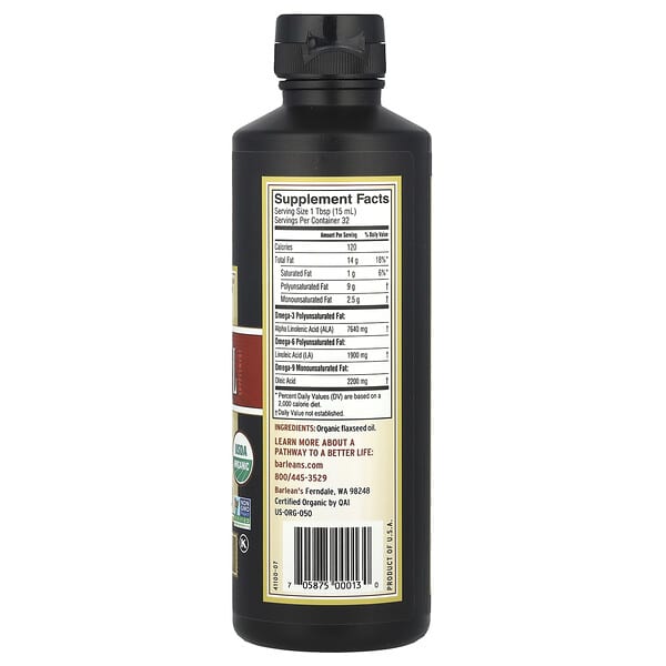 Alternative view of Barlean's, Organic Flax Oil, 16 fl oz (473 ml)