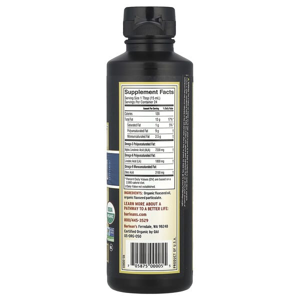 Alternative view of Barlean's, Organic Lignan Flax Oil, 12 fl oz (355 ml)
