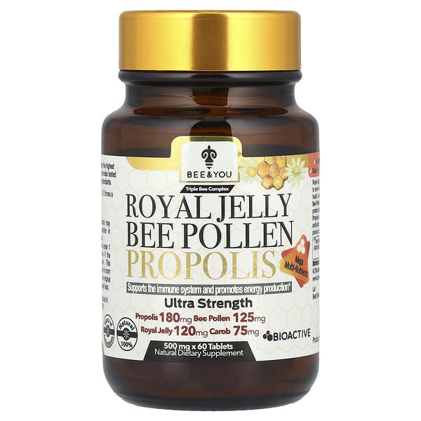 Bee & You, Royal Jelly Bee Pollen Propolis , 60 Tablets