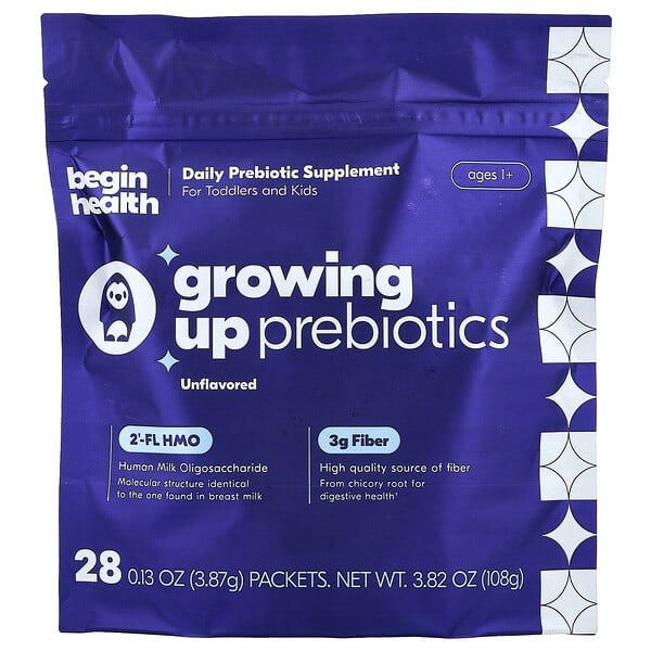 Begin Health, Kids, Growing Up Prebiotics, Ages 1+, Unflavored, 28 Packets, 0.13 oz (3.87 g) Each